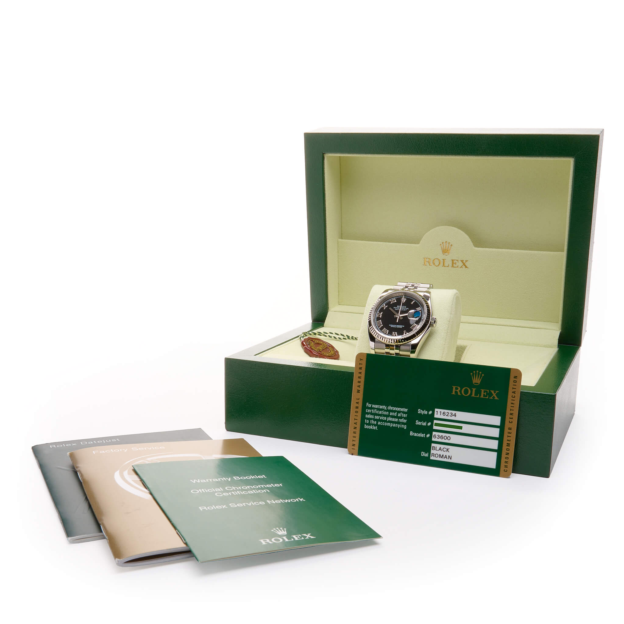 Rolex Datejust 36 Black Roman Jubilee Box and Card