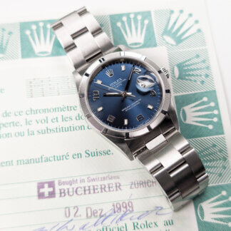 Rolex Date 34mm 15210 | Blue Dial | Box and Papers | The Watch Buyers Group
