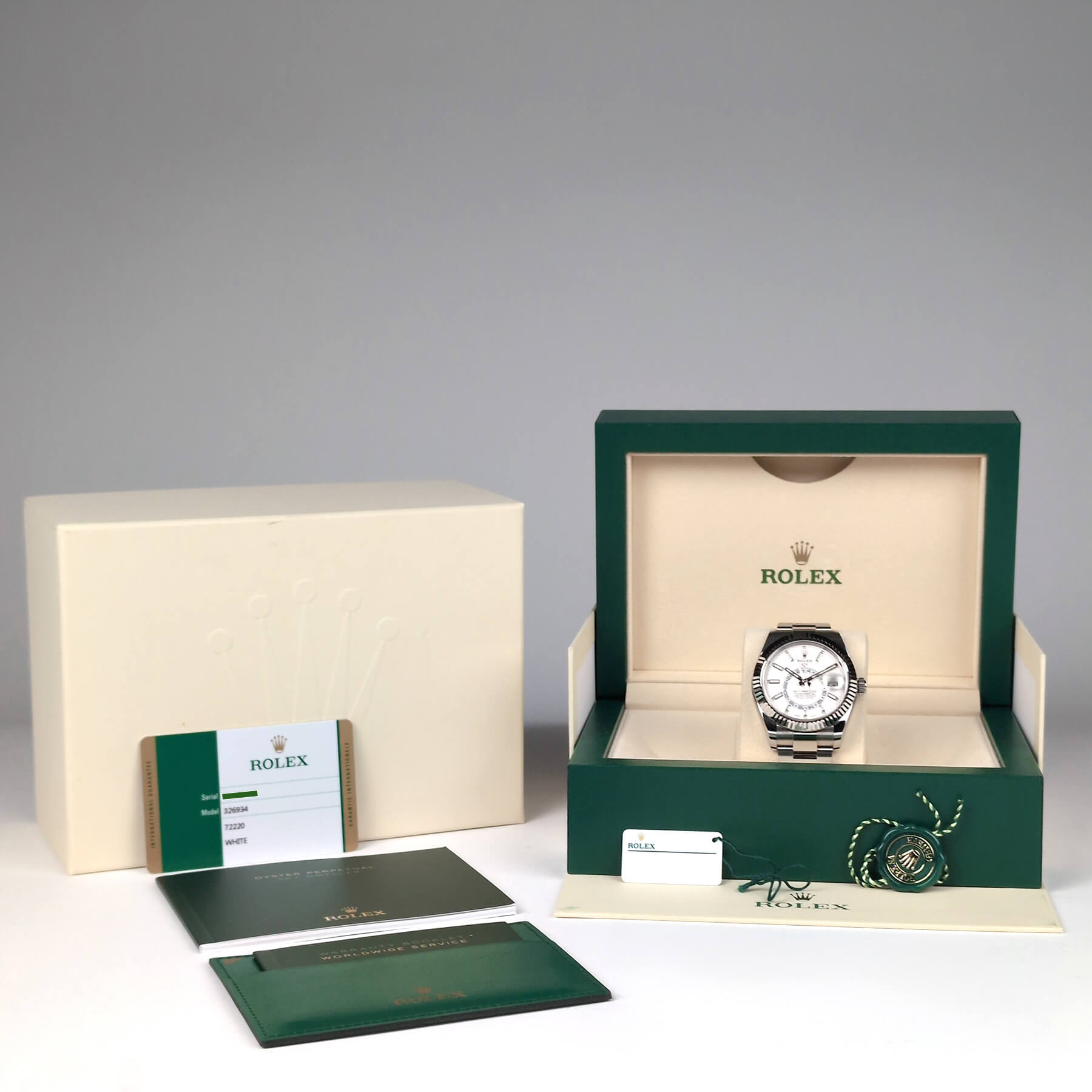 Rolex Sky Dweller 326934 0001 White Dial Oyster Bracelet 13 354 Box and Card